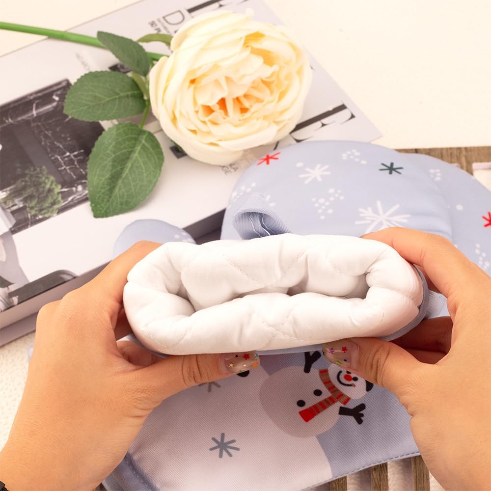 1 Pair Christmas Oven Mitts – Santa & Snowman Kitchen Gloves for Baking, Cooking, Grilling, and Holiday Kitchen Decorations (Christmas Oven Mitts)