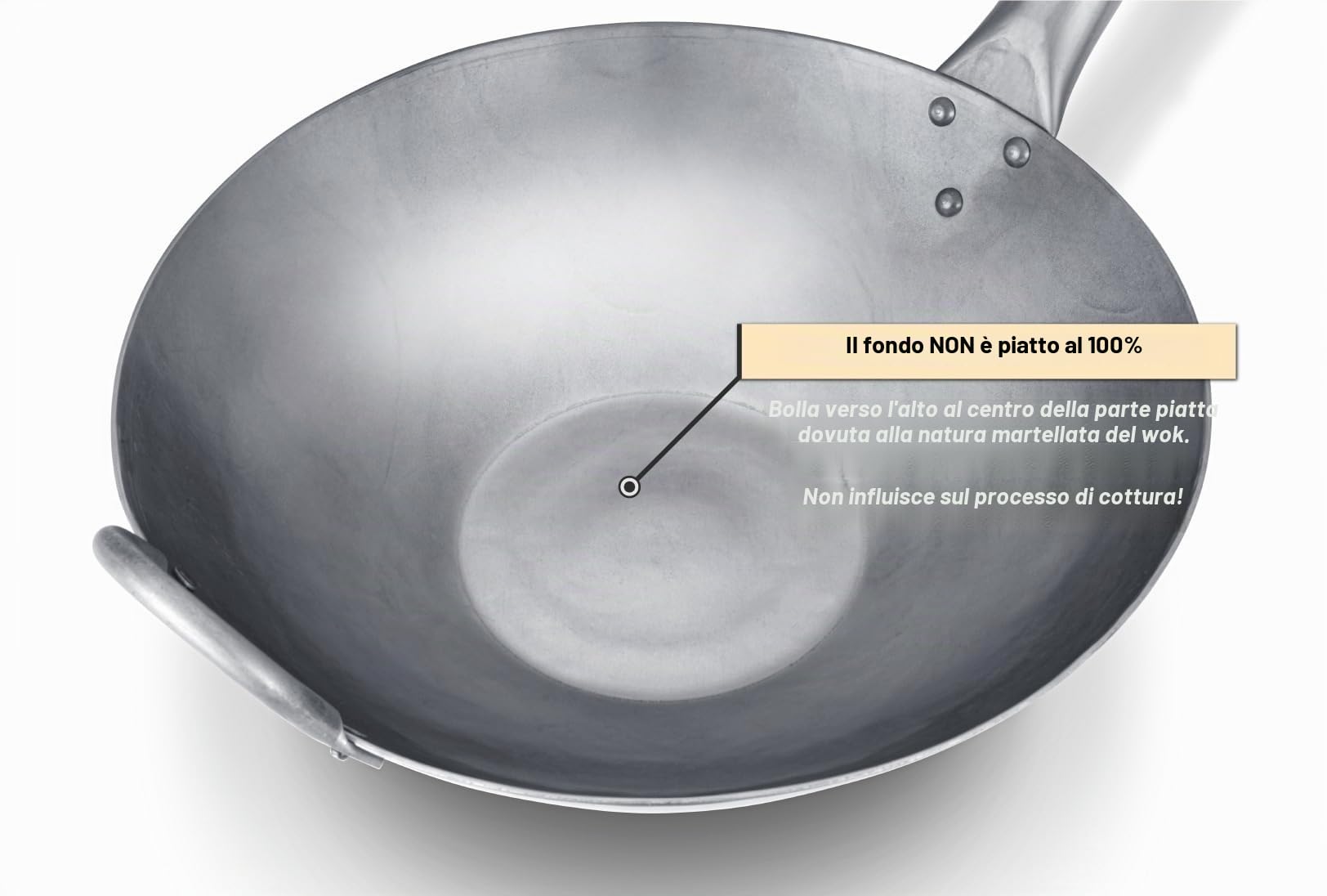Craft Wok Wok piatto in acciaio al carbonio martellato a mano con manico in legno e acciaio (30,5 cm, fondo piatto) / 731W316-30,5 cm