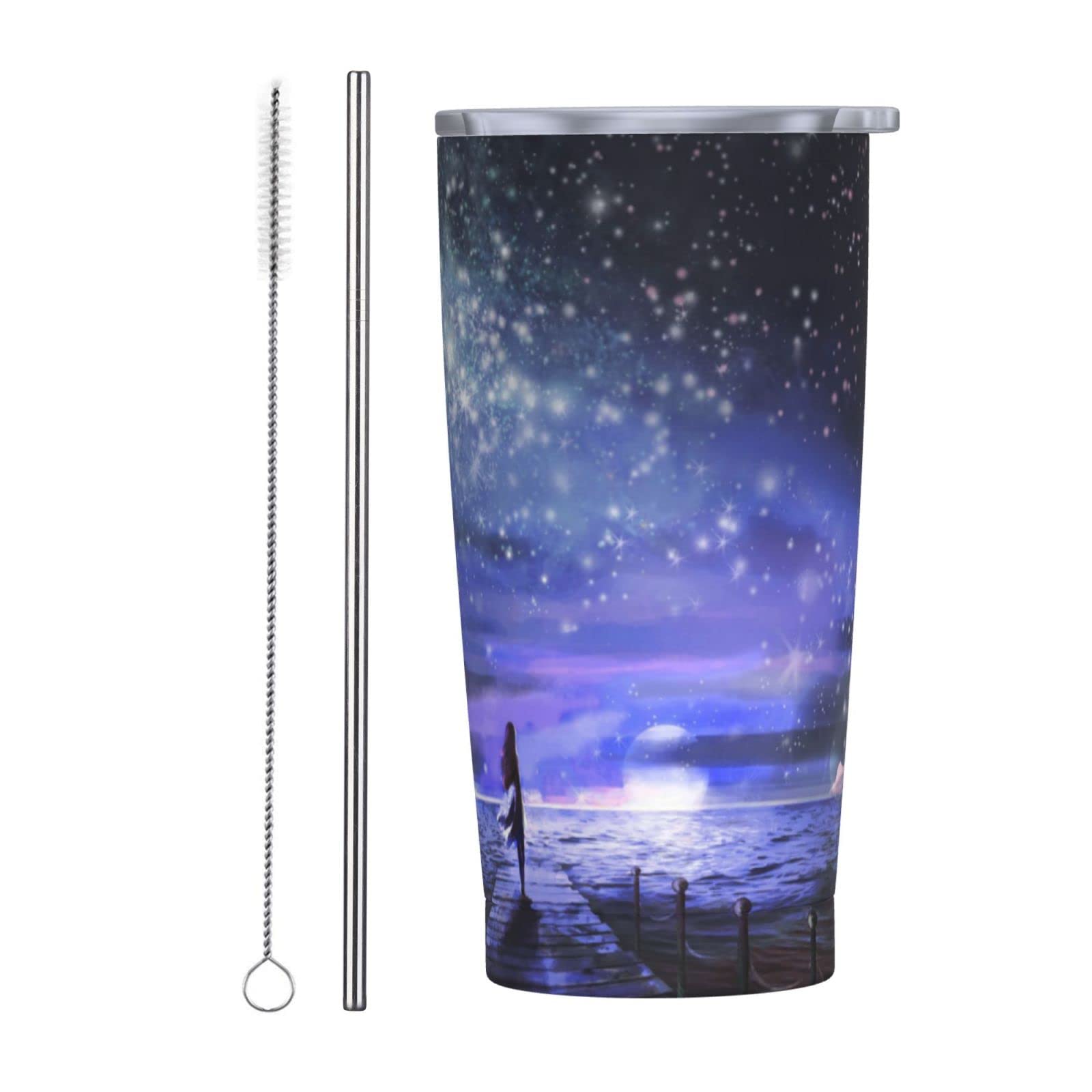 Tasse à café isotherme avec motif fille sous les étoiles, l'évasion à chaque gorgée