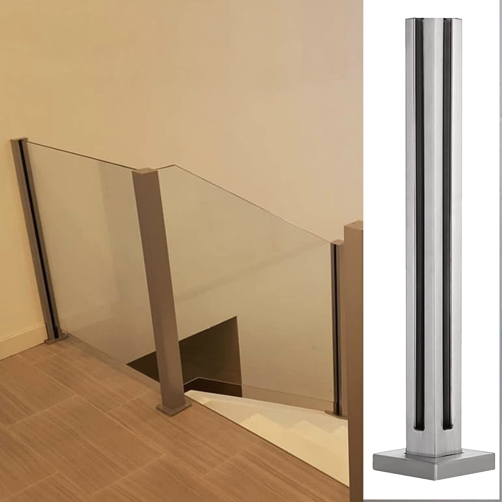 Dek zilveren relingbeugels voor panelen van gehard glas, 65cm/ 75cm Dek zilveren relingbeugels voor panelen van gehard glas, 65cm/ 75cm