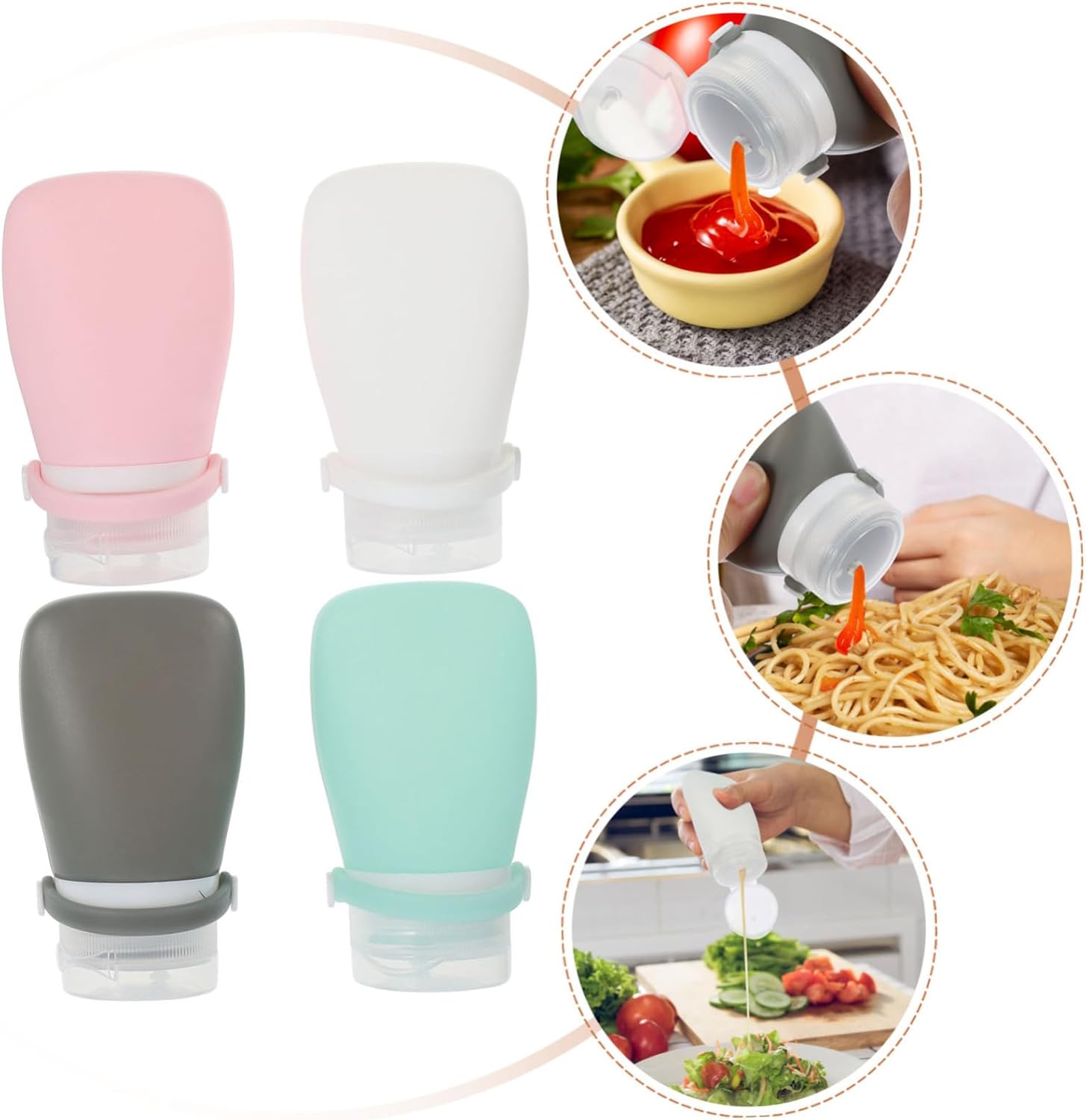 Mobestech 20pcs Sauce Squeeze Bottles Leakproof Ketchup Container Portable Condiment Dispenser for Salad Dressing Food-grade Silicone Transparent Milky