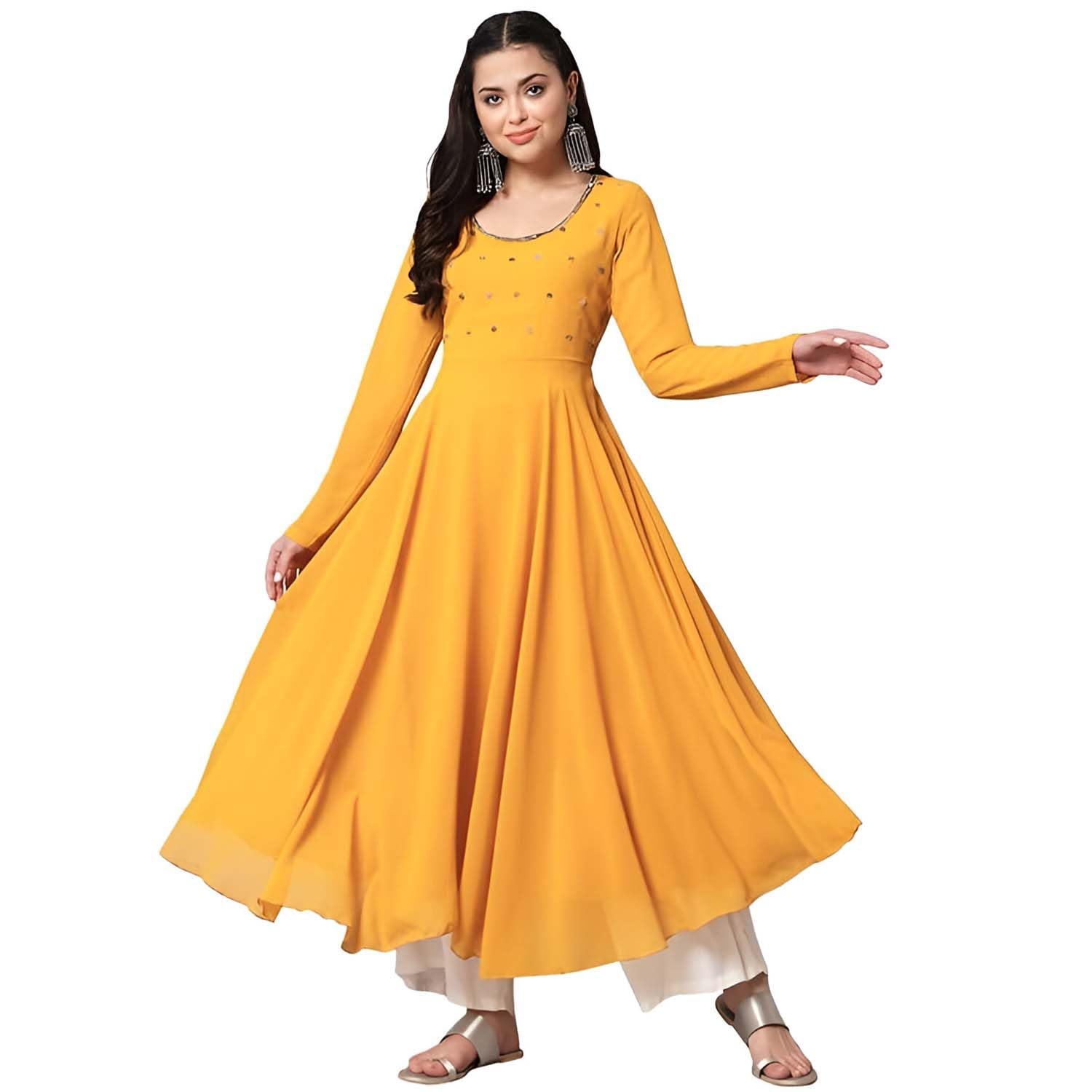 PH POSHAKHUB Georgette Regular Fit Hand Embroidery Anarkali Kurta Set for Women, Yoke Anarkali Kurta for Woman, Ankle Length Anarkali Suit for Women, Full Sleeve Kurti, Dress for Woman