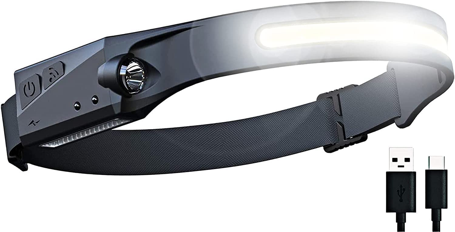 LED Headlamp Flashlight Ultra-Bright Water Resistant USB Rechargeable Headband for Camping, Hiking, Hunting, Cycling Travelling Torch Light Flash Light Torch Battery (Sensor Light)