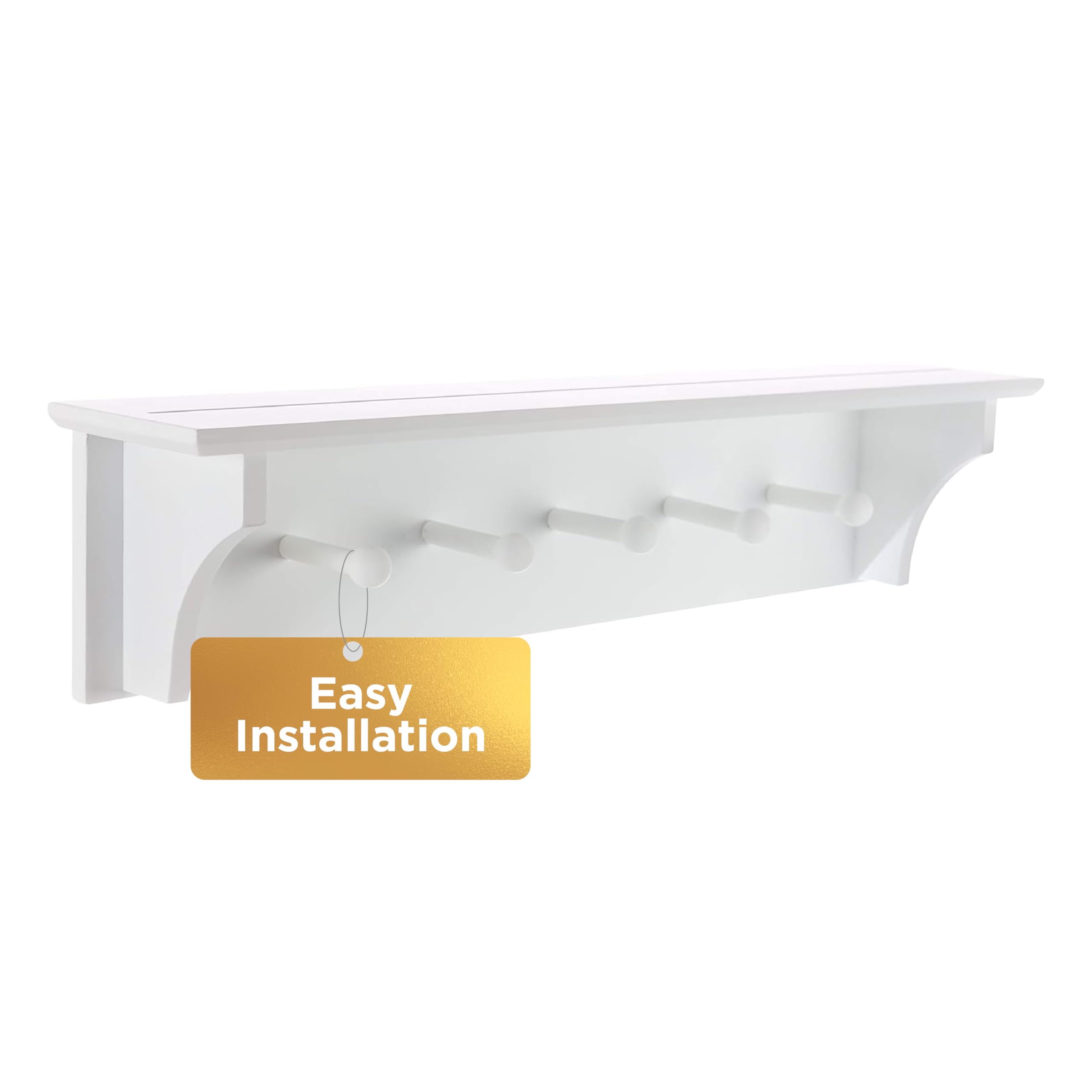 kieragrace KG Foster Wall Shelf with Five Pegs - White, 24"