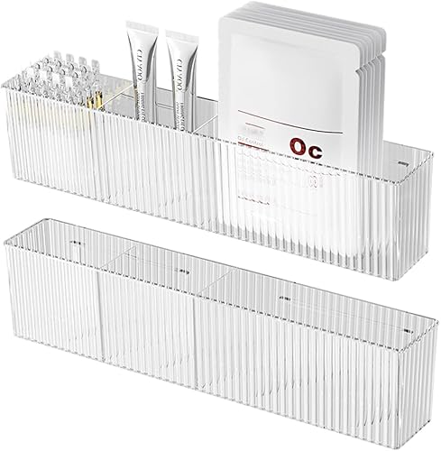 Paquete de 2 estantes flotantes de baño, organizador de montaje en pared, organizador de puerta de gabinete transparente largo y estrecho, estantes