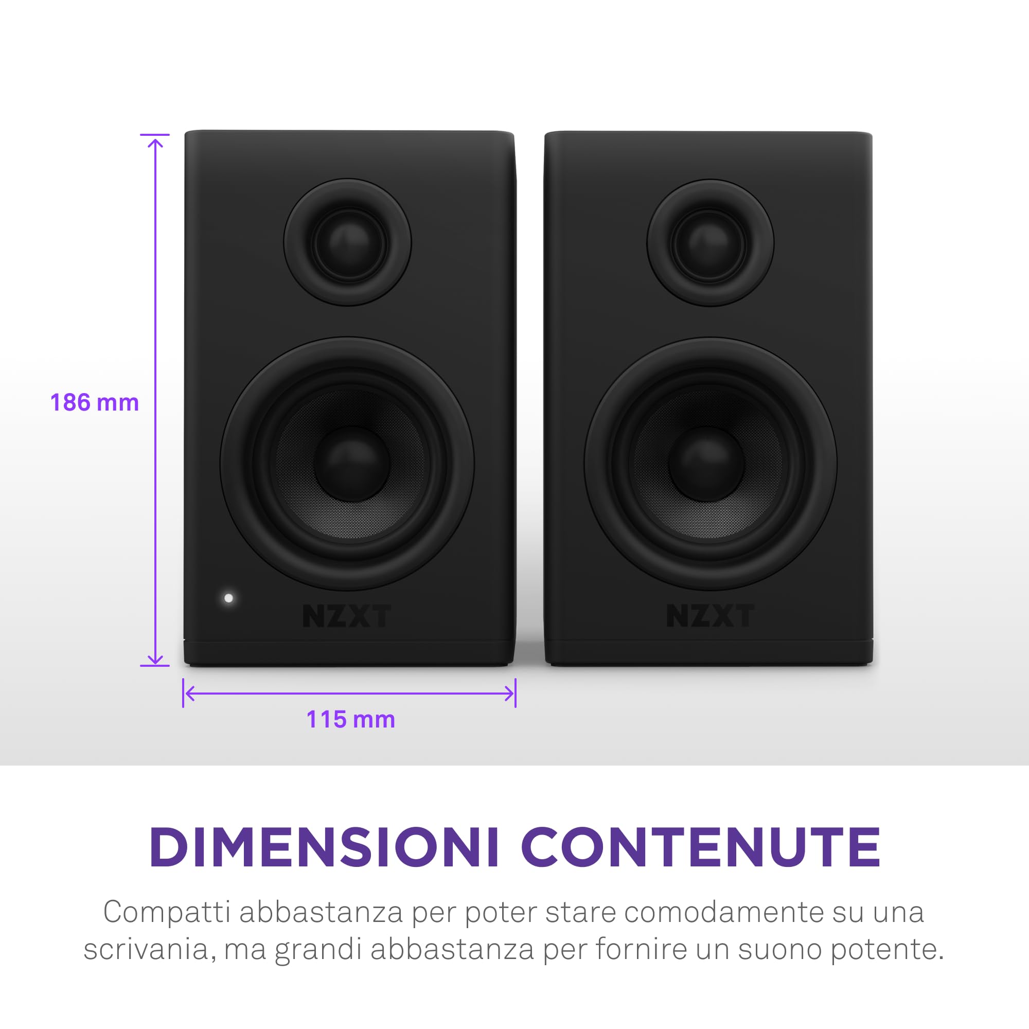 NZXT Relay Altoparlanti da scrivania per PC - AP-SPKB2-EU - Gamma sonora completa - 80 Watt - High Dynamic Range - Tweeter con cupola in seta - Woofer con fibra di vetro - Neri