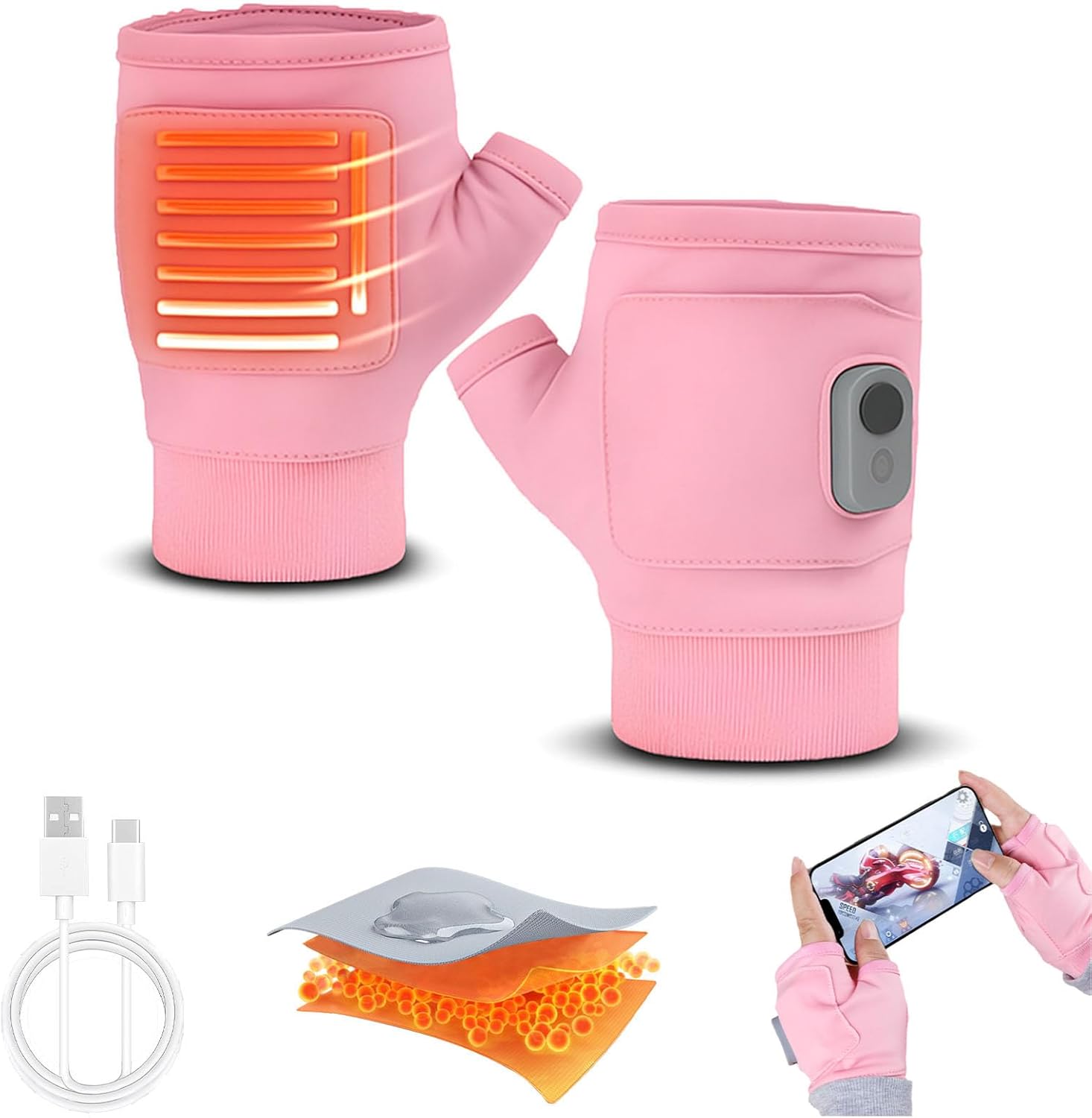 Portable Heated Gloves with Digital Display, Smart Thermostatic Electric Rechargeable Heated Gloves, 3 Temperature Modes Hand Warming Gloves for Work Cycling Skiing Outdoor Snow