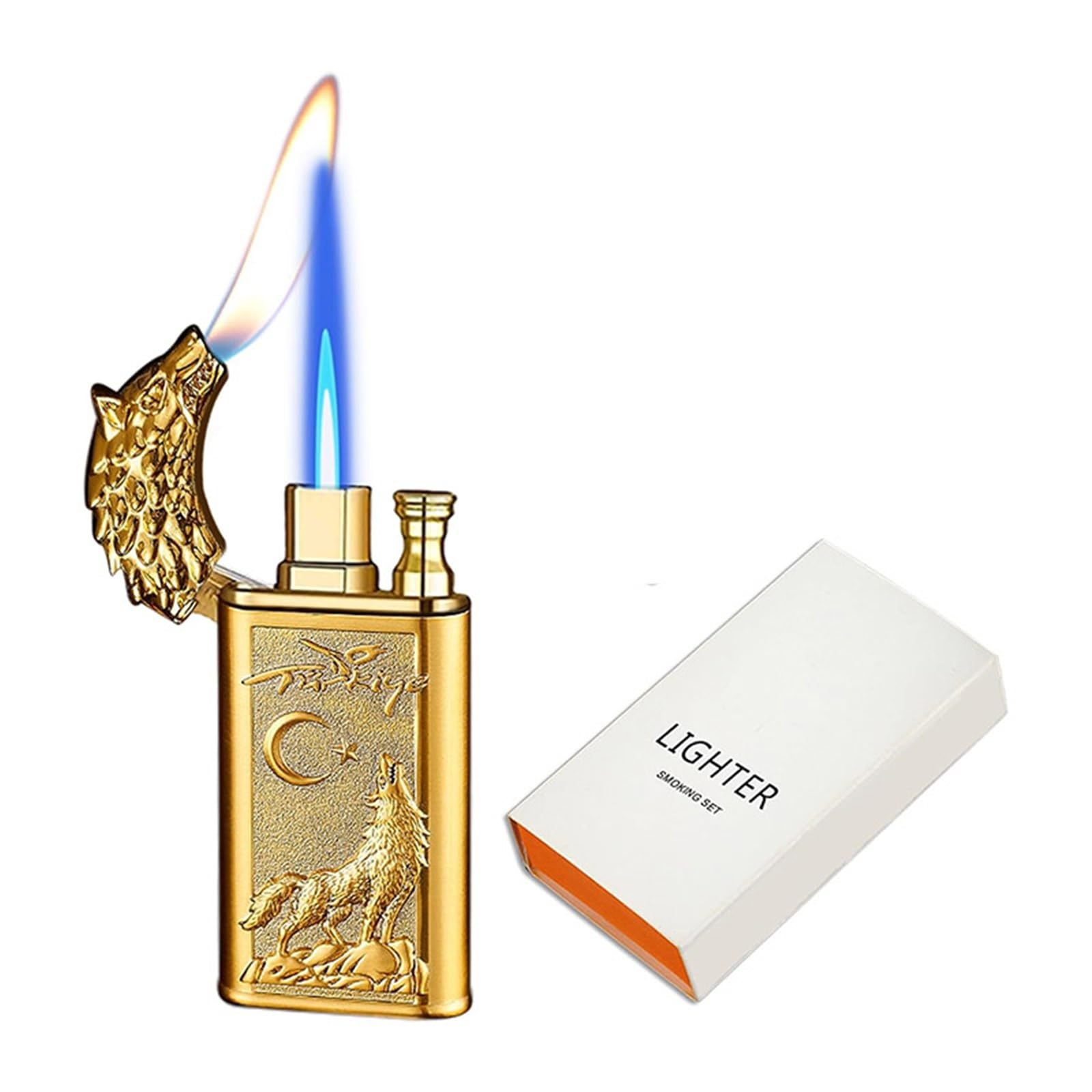 Encendedor de doble llama Dragon con chorro ajustable resistente al viento para barbacoa