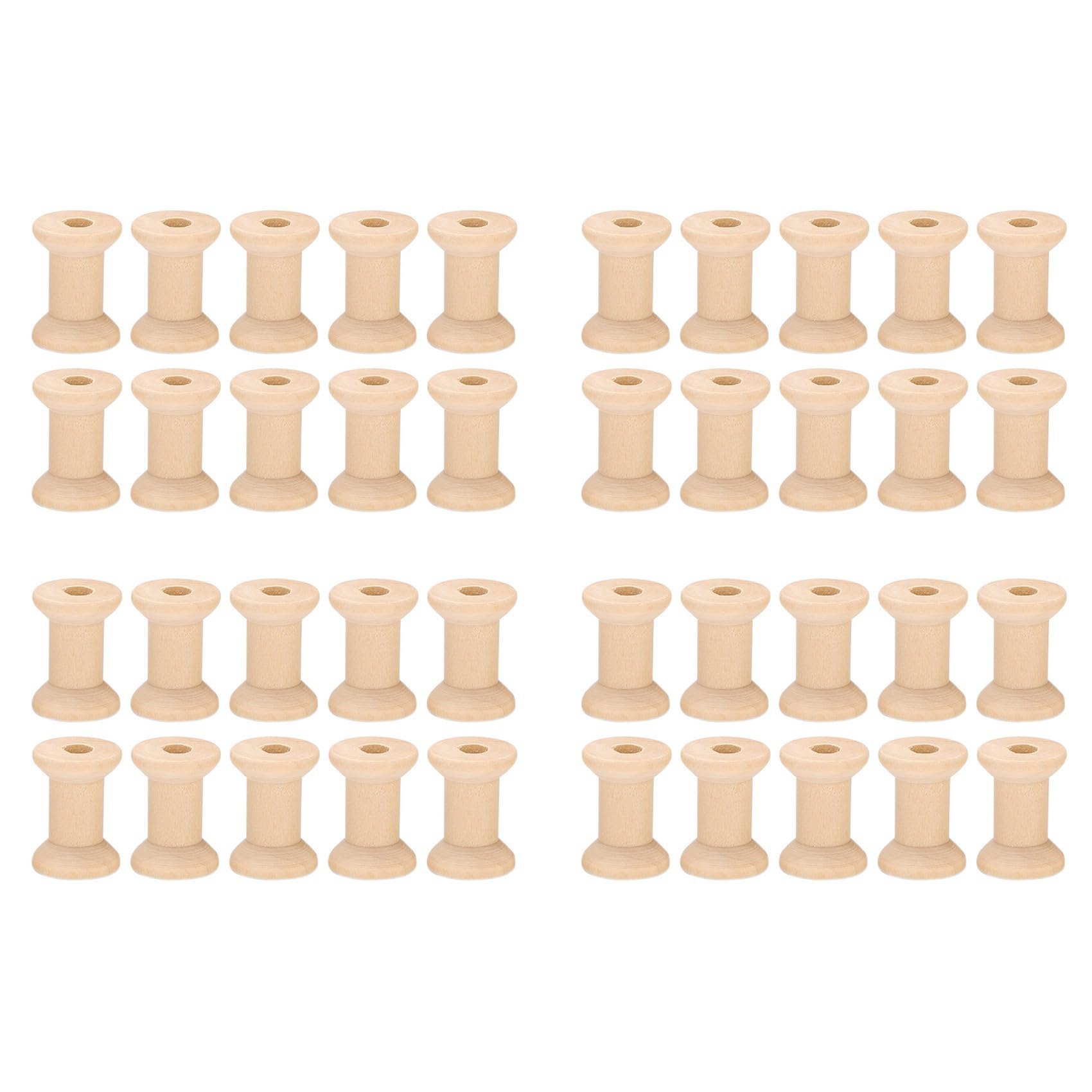 Vjsujehgy 40Pcs Wooden Empty Thread Spools Natural Color 29mm X23mm