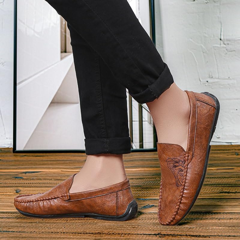Loafers for Men Solid Color Round Toe Vegan Leather Loafer Shoes Resistant Comfortable Lightweight Party Classic Slip On4