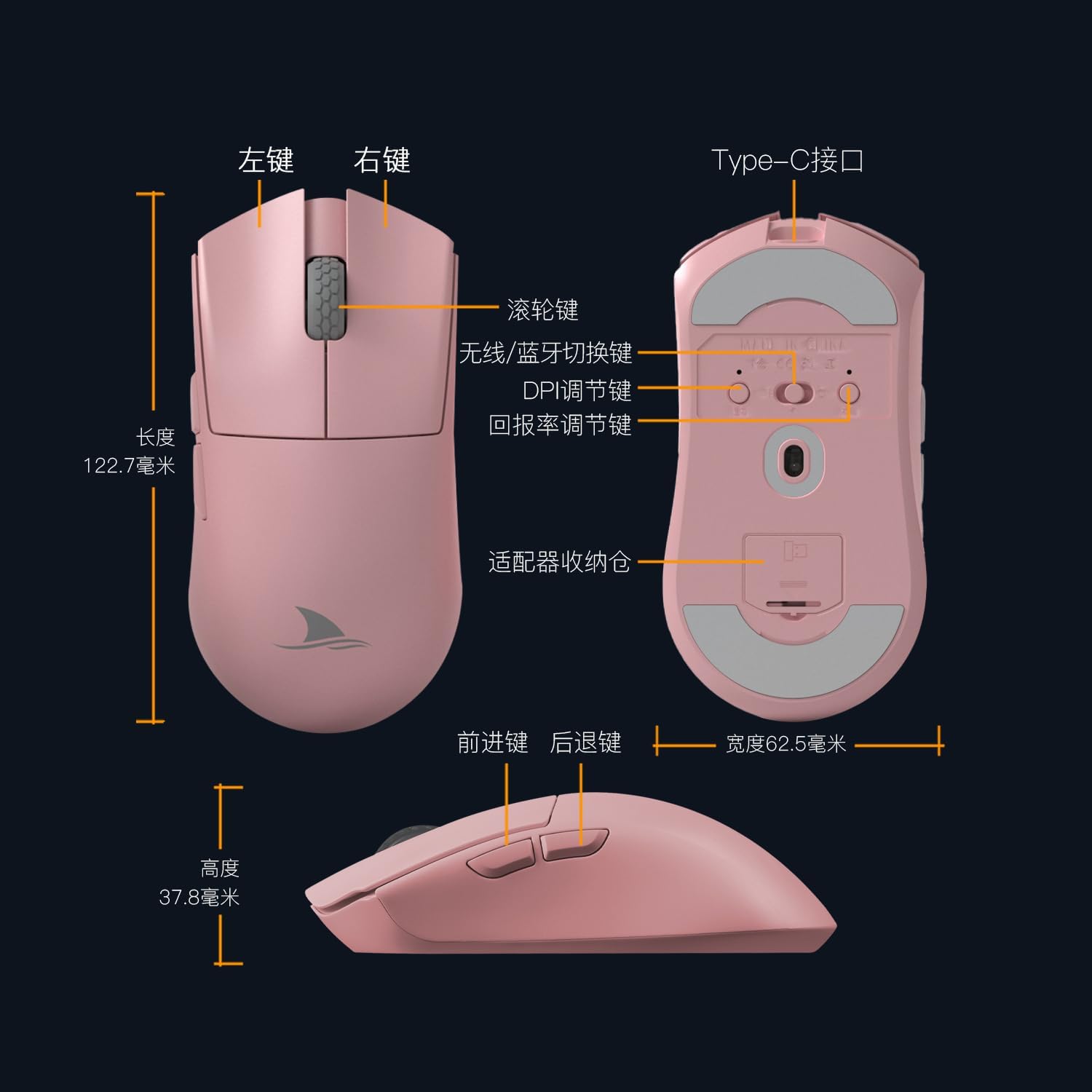 Darmoshark M3s 2KHz Wireless Gaming Mouse,Tri-Mode connectivity(2.4GHz,Bluetooth,Wired),26KDPI Sensor,Lightweight 54g,5 programmable Buttons,Computer Mouse for Laptop,PC,Windows,Linux,Mac(Pink)