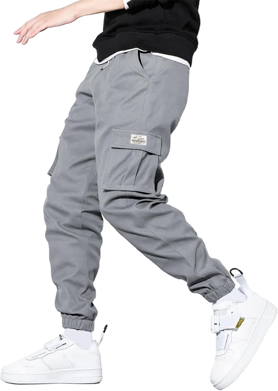 HOTake Men's Casual Cargo Pants Elastic Waist Drawstring Tapered Pants for Men Joggers Hiking Pants with Multi Pockets