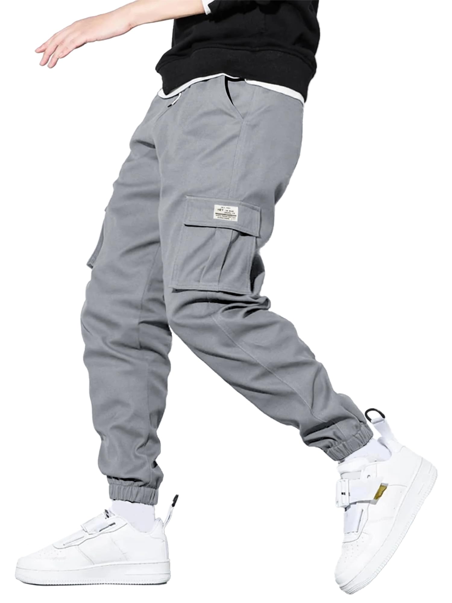 HOTake Men's Casual Cargo Pants Elastic Waist Drawstring Tapered Pants for Men Joggers Hiking Pants with Multi Pockets