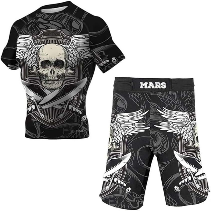 Men's Angelic Skull Rash Guard Sets Shirts Shorts Tights MMA Outfits