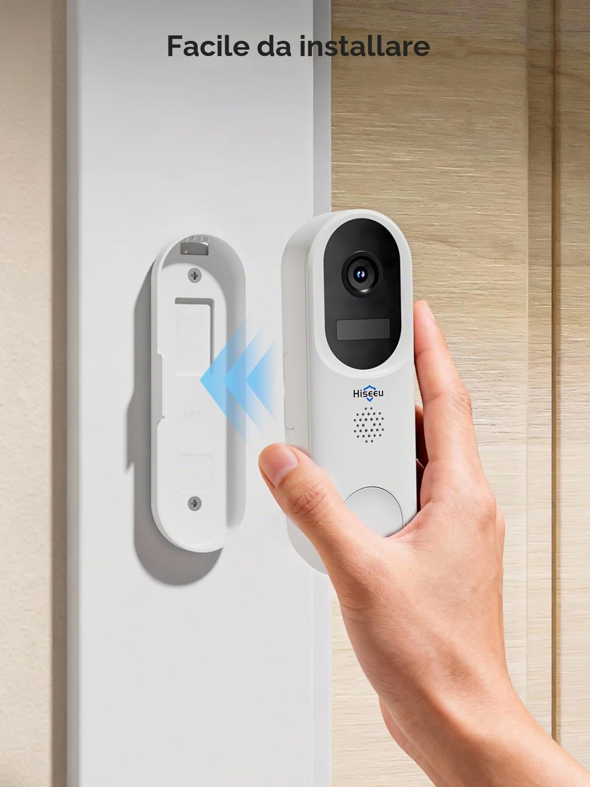 Hiseeu Campanello Video Wireless 2K–Avviso Istantaneo, Audio Bidirezionale, Rilevamento Movimento PIR, Visione Notturna Colori, Batteria Ricaricabile,WiFi 2.4G/5GHz,Richiede il kit
