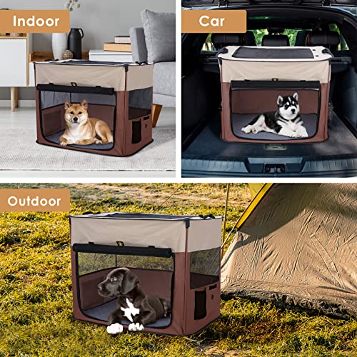 Ebtye Portable Foldable Pet Crate, Collapsible Dog Travel Crate，Dog Kennels,Crates For Small Dogs Soft Sided/Free Pet Mat + Free Pet Traction Rope/2-Door Pet Crate For Indoor & Outdoor/(Small, Brown) #TOP6