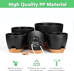 Set de planteur d'eau autonome, 5Pack Petits pots de plantes en plastique avec trous de drainage et soucoupes, Modern 7+6.5+6+5.5+5 INCH Set de pots de fleurs pour plantes d'extérieur intérieur - noir
