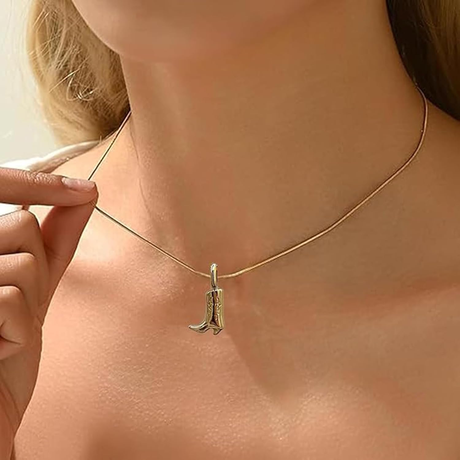 WETMT Cowboy Boot Necklace Western Gold Cowgirl Boot Necklace Silver Boot Pendant Necklace Cowgirl Boot Charm Necklace Rodeo Outfit for Women Trendy - Image 5