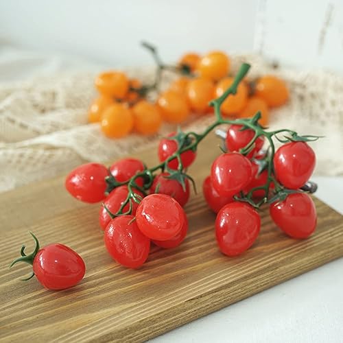 Miniatura 7 de DinQ Juego de 3 tomates cherry artificiales, verduras falsas, ensalada, festival, hogar, cocina, gabinete de decoración (rojo)