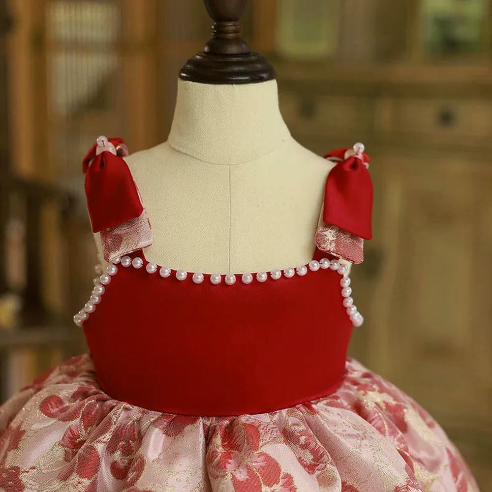 ZBDZSW Letnie Sukienki Księżniczki Lolity Dla Dzieci Dziewczynek Elegancka Suknia Balowa Kwiaty Czerwona Sukienka Niemowlęca Odzież Imprezowa Sukienki Butikowe
