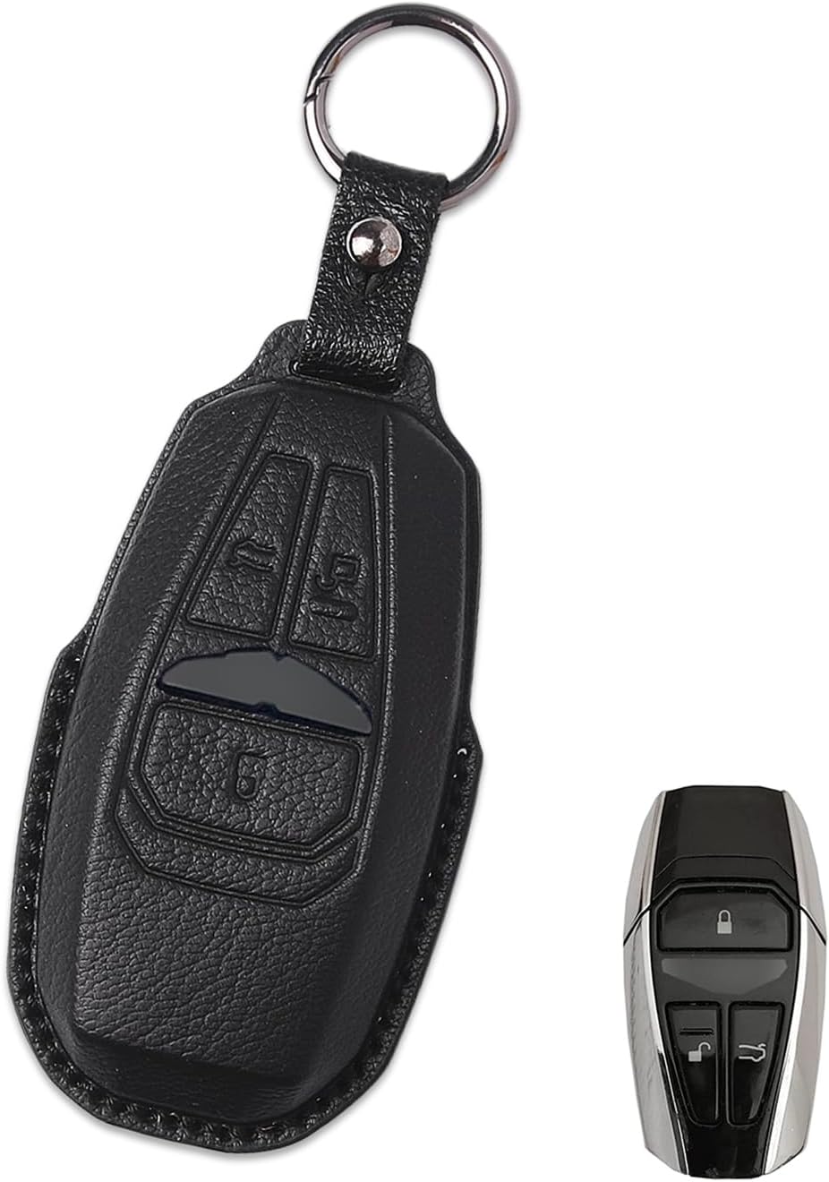 Goatskin Leather Key Fob Cover Key Case Holder Protector Shell Compatible with Aston Martin DB11 DBS Superleggera New Vantage(Black)