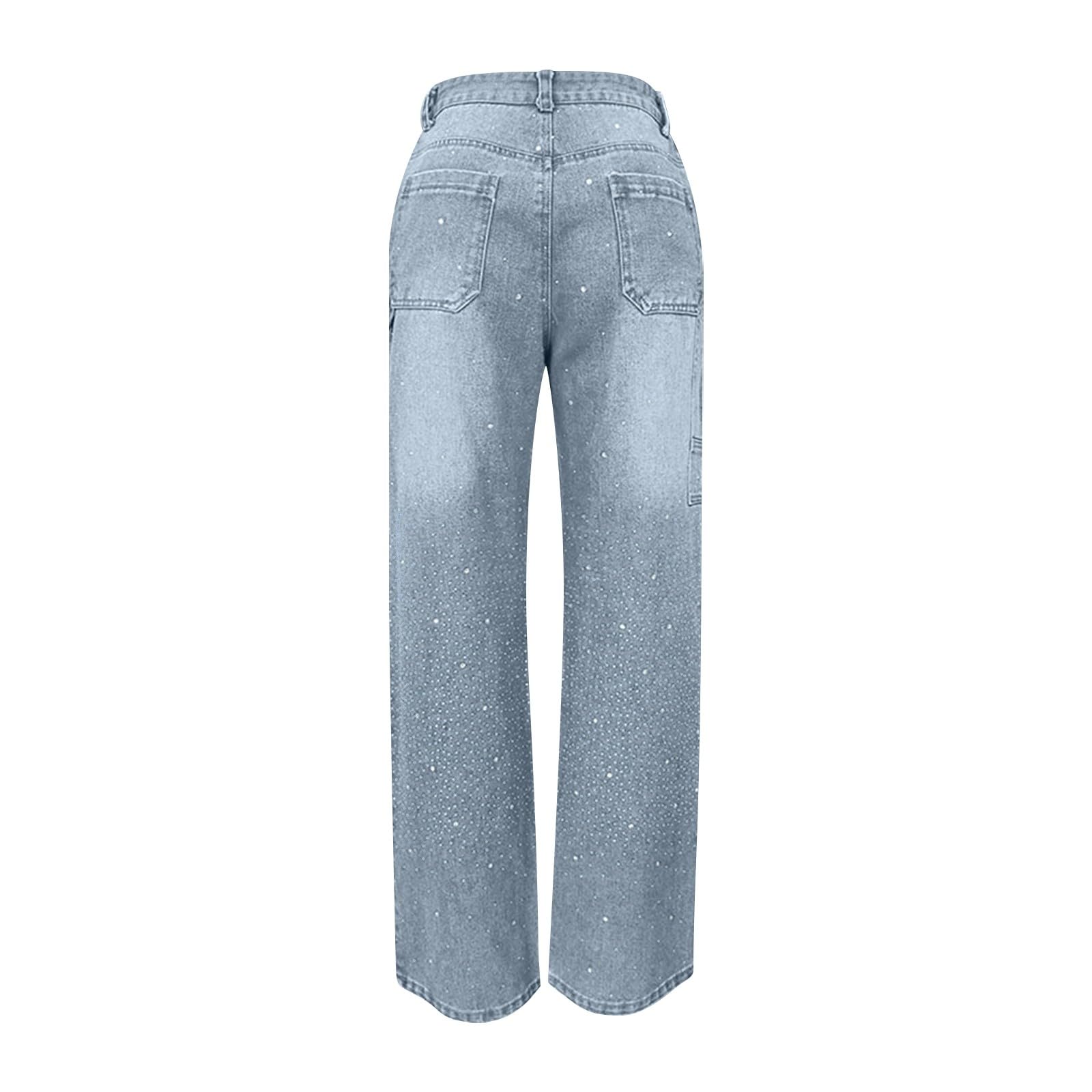 Jeans da donna, taglie grandi, jeans baggy, pantaloni in denim a vita alta, Y2K, elasticizzati, per il tempo libero, gamba dritta, pantaloni hiphop streetwear con tasche