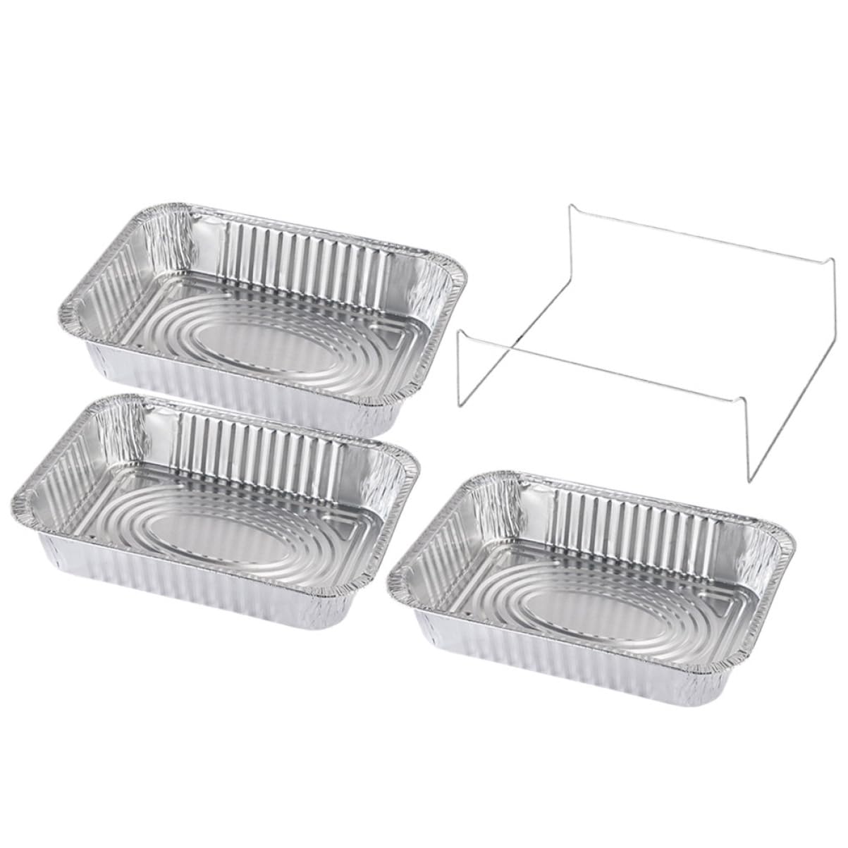 SHOWERORO 4pcs Aluminum Foil Bbq Drip Pan with Cover Takeaway Packing Box for Barbecue Food Storage and Outdoor Activities Includes Pans and Stand Holder
