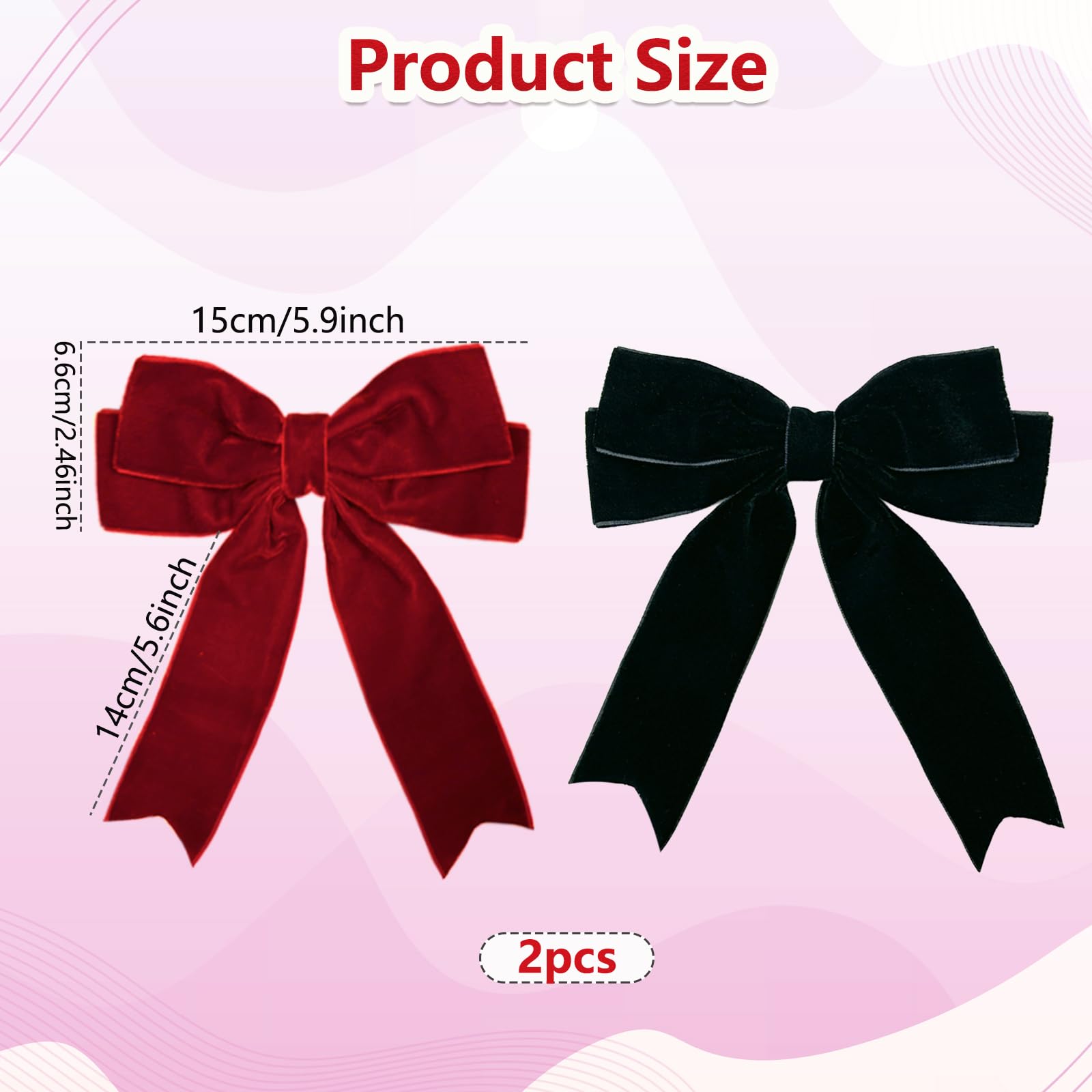 Bliceon 2Pcs Black and Burgundy Hair Bows, Velvet Big Hair Clips for Women Girls, Toddlers and Teens, Bow Ponytail Holders - Image 2