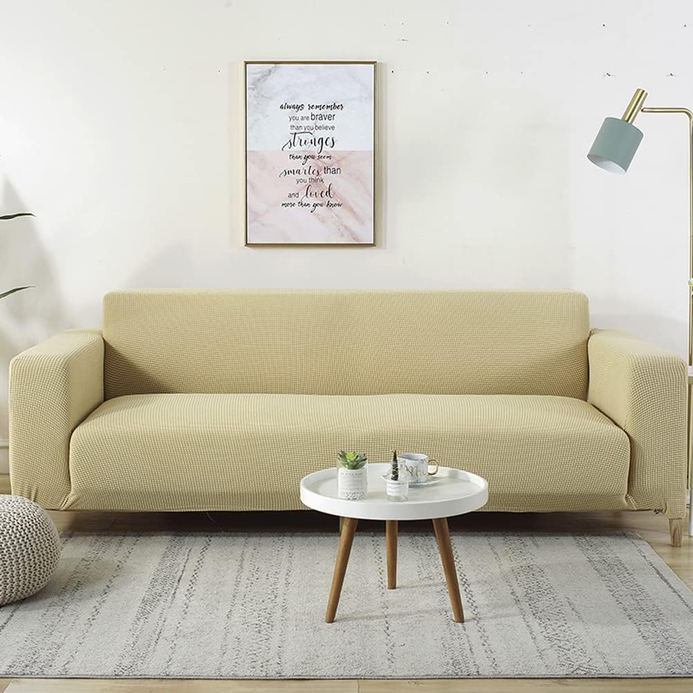 Housse de canapé extra large beige 5 places extensible pour grand canapé d'angle