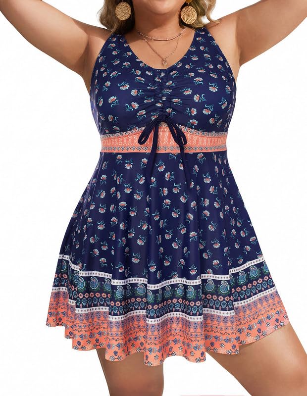 Hanna Nikole Conjunto de tankini de talla grande para mujer, trajes de baño de dos piezas con cordones y abertura en la cerradura, con pantalones cortos de natación, control de abdomen, trajes de baño