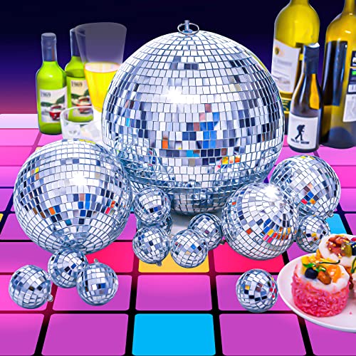 image for CHENGU 4 Pack Large Disco Ball Silver Hanging Disco Balls Reflective M