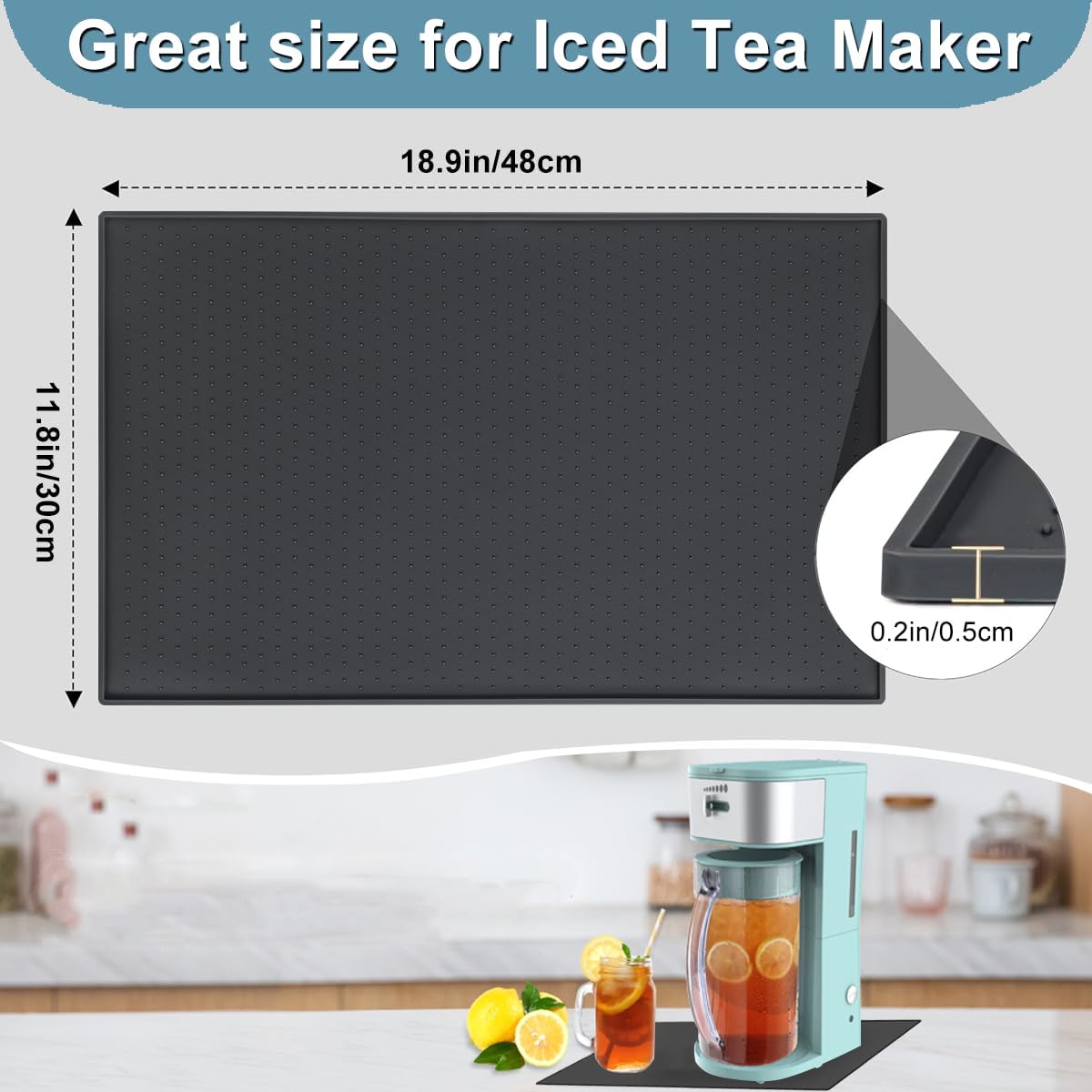 Ice Tea Maker Machine Silicone Mat Iced Coffee Maker Mat, Silicone Drip Pan for Iced Tea Maker, Ice Tea Pitcher Brewer Soft Tray, Non-Slip Waterproof Cold Brew Maker Machine Pad 19''x12''