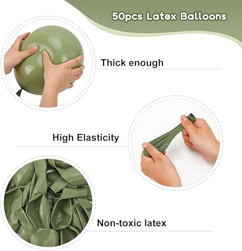 Miniatura 3 de RUBFAC Globos de color verde salvia, 50 globos de fiesta y cinta de 12 pulgadas, globos de látex gruesos para cumpleaños, bodas, baby shower,