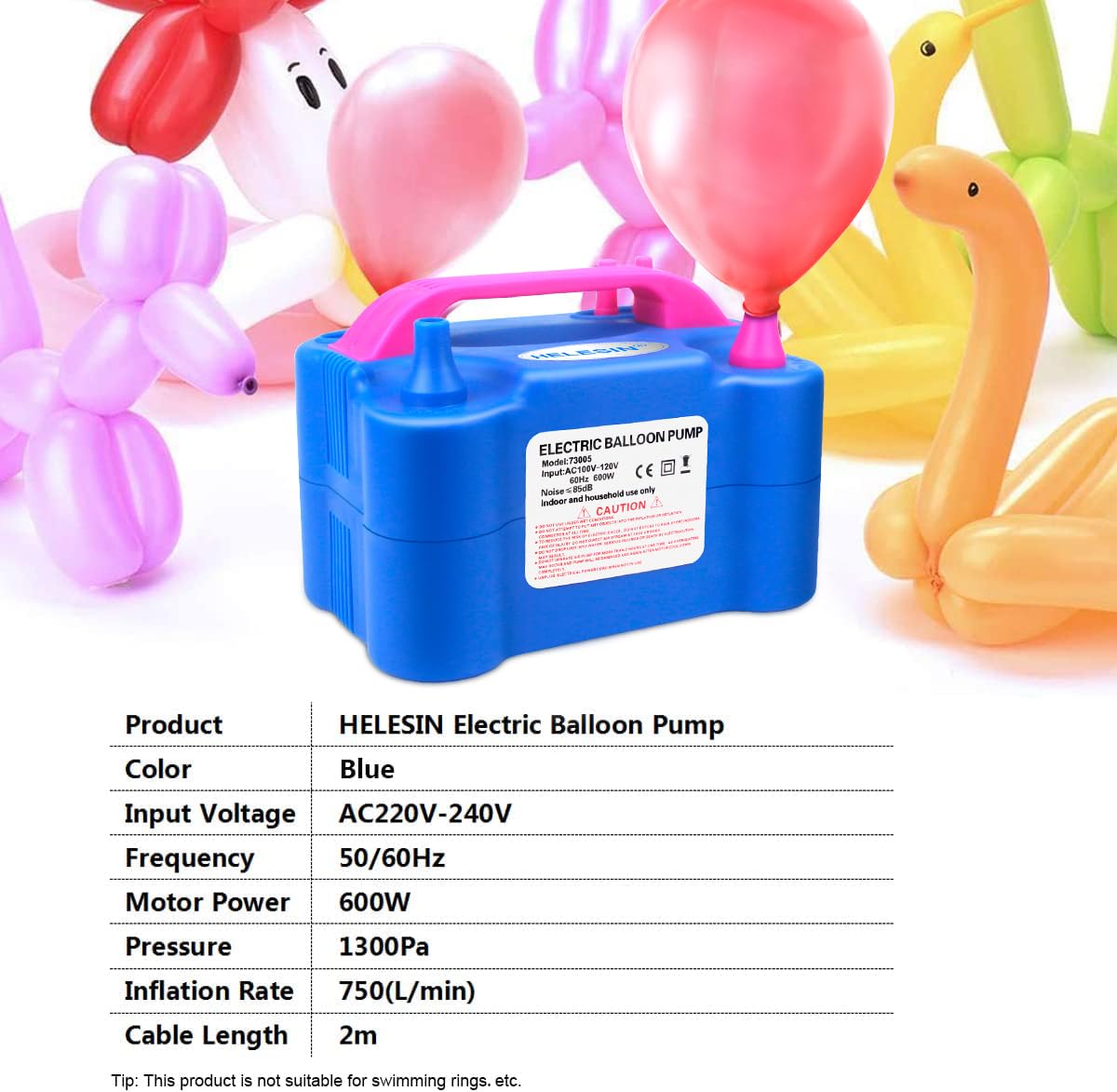 Pompa per Palloncini Elettrica, Pompa per Palloncini Elettrica con 2 Nastri per Palloncini, Pompa per Palloncini a 2 Modalità di Gonfiaggio, Gonfiatore per Palloncini per Compleanno (Blua)