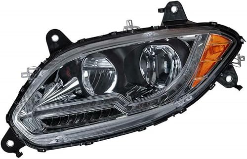 Miniatura 3 de KarParts360 Para International LT 2017 18 19 20 2021 lado del conductor de faros delanteros  Carcasa negra  LED  Barra de luz  Reflector ámbar  LED