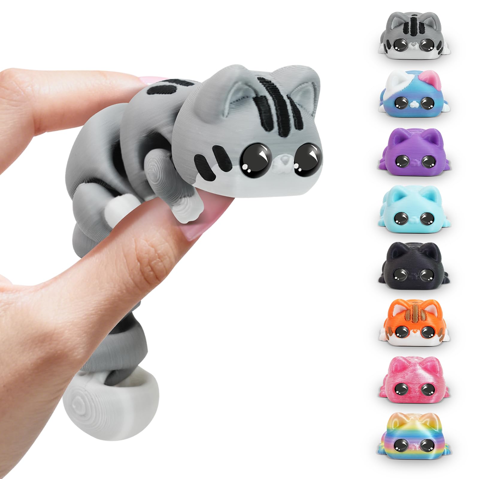 3D Printed Cat Fidget Toys, 3D Printed Animals, 6 Inches Fidget Animal Decor for Stress Relief (Grey)