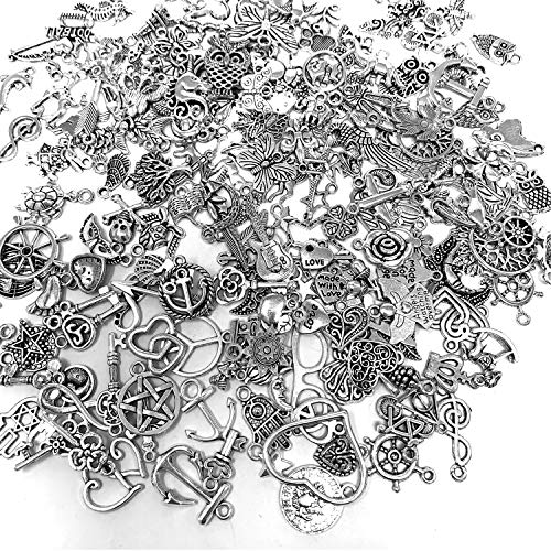 JIALEEY 200 PCS Wholesale Bulk Lots Jewelry Making Charms Mixed Smooth Tibetan Silver Metal Charms Pendants DIY for Necklace Bracelet Jewelry Making and Crafting - Thumbnail 7