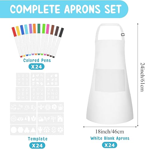 Miniatura 2 de Morcheiong Paquete de 61224 delantales ajustables para niños, con bolígrafo de colores y plantilla de manualidades, delantal de pintura para niños,