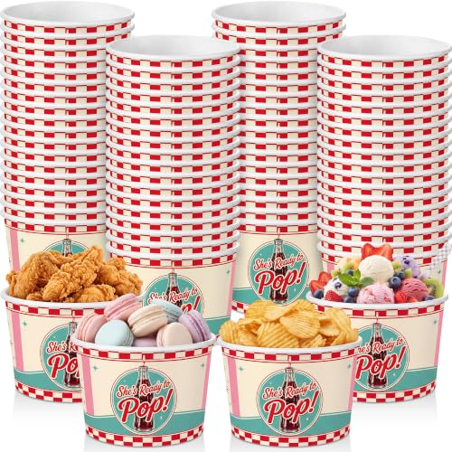 Hsei 60 Pcs 16oz She's Ready to Pop Ice Cream Bowls Disposable Paper Cups