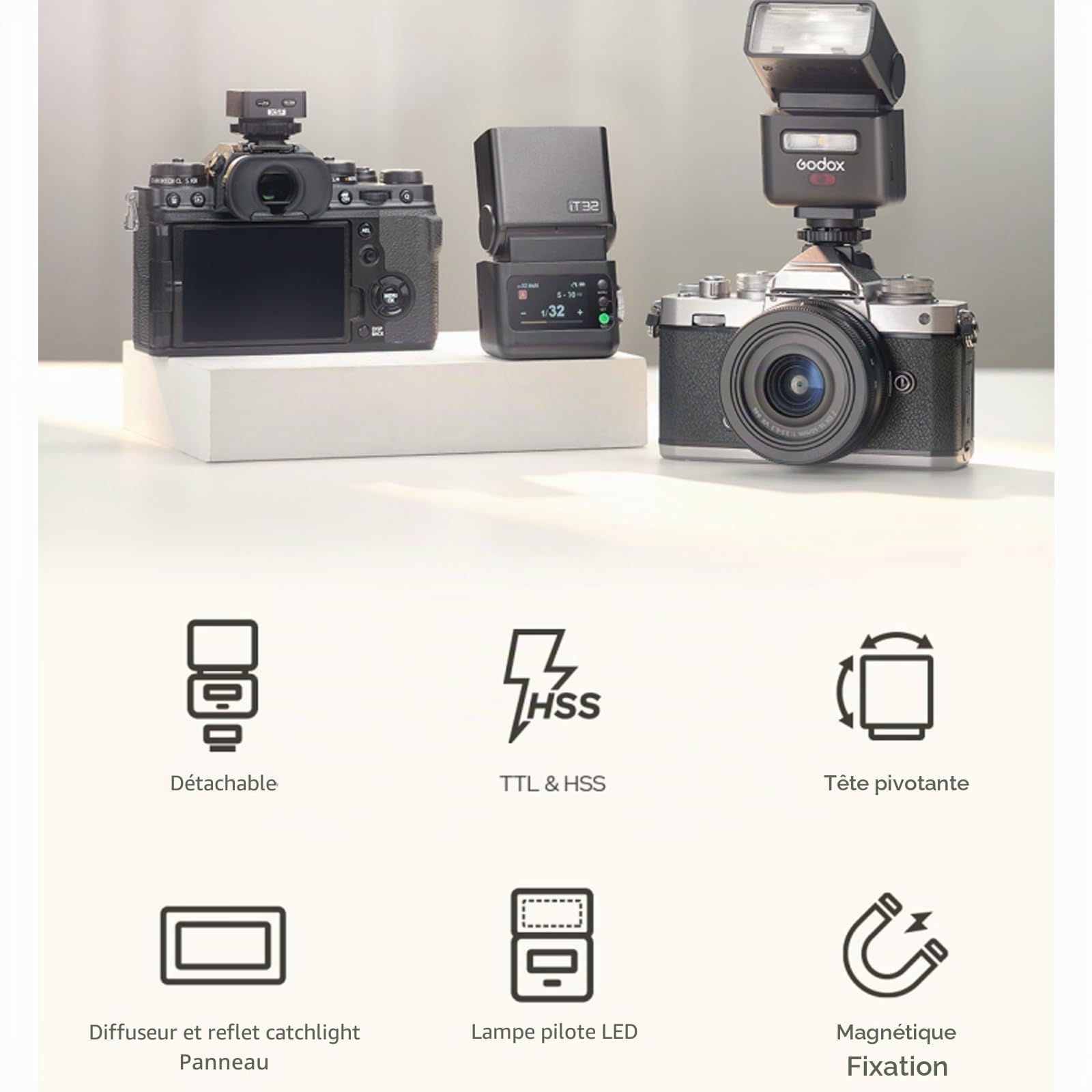 Godox IT32 TTL Flash + X5F pour appareils Photo Fujifilm, Flash Cobra à écran Tactile, sans Fil 2,4 GHz, Guide-Fil 18, Temps de Recyclage 1,5 s, Interface magnétique