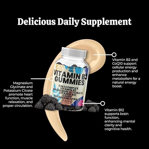 Miniatura 6 de Gomitas de vitamina B2 sin azúcar con CoQ10, citrato de potasio, glicinato de magnesio, B12 para hombres, mujeres, corazón, energía, apoyo muscular