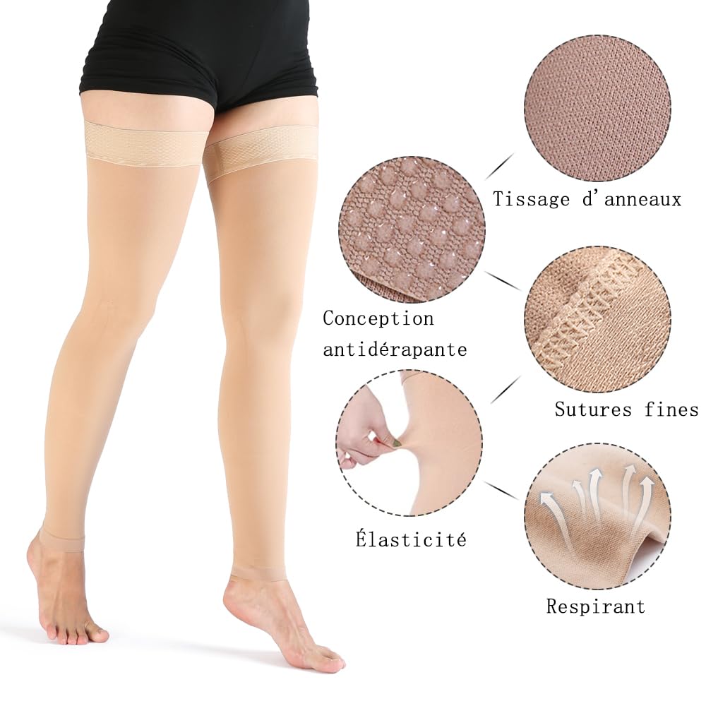 VARCOH - Bas de Contention Sans Pied 20-30 mmHg Pour Cuisses,bas de Contention Femme Soulagement et Soutien de Haute Qualité pour vos Jambes