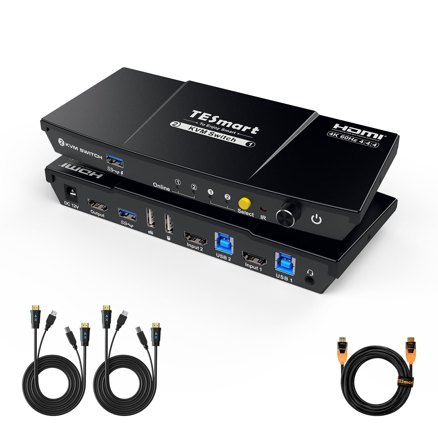 TESmart Pack KVM HDMI 4K@60Hz 2 PC 1 Moniteur + Câble HDMI 2.1 Fibre Optique 10 m 48 Gbit/s 8K@60Hz HDCP 2.3