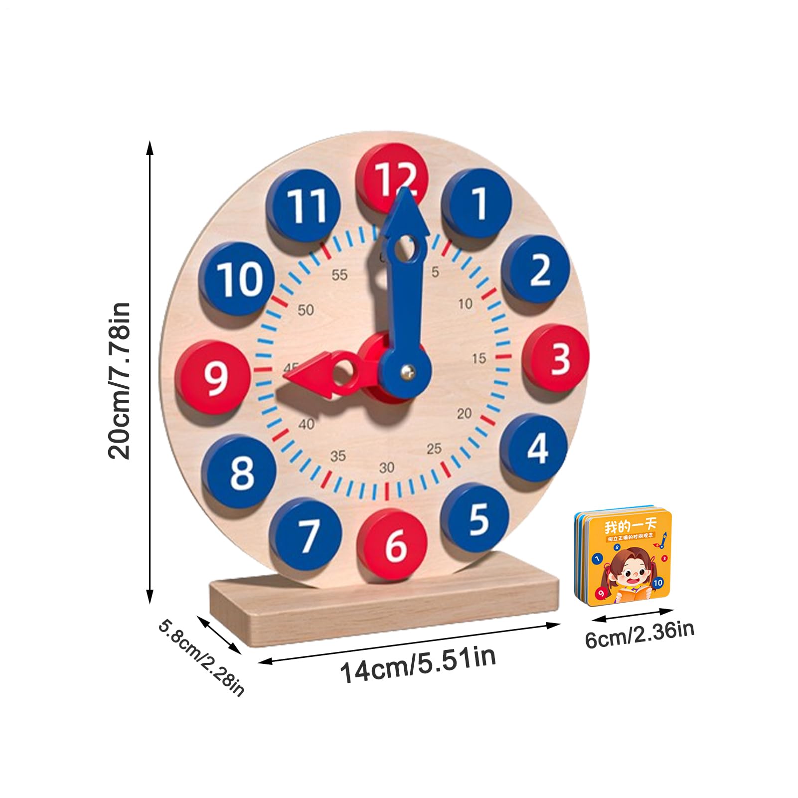 Gioco di Apprendimento Orologio Analogico: Orologio in Legno per Insegnare L'Ora con 18 Carte, Giocattolo Divertente per Imparare Il | Set di attività di per Imparare, Insegnare per