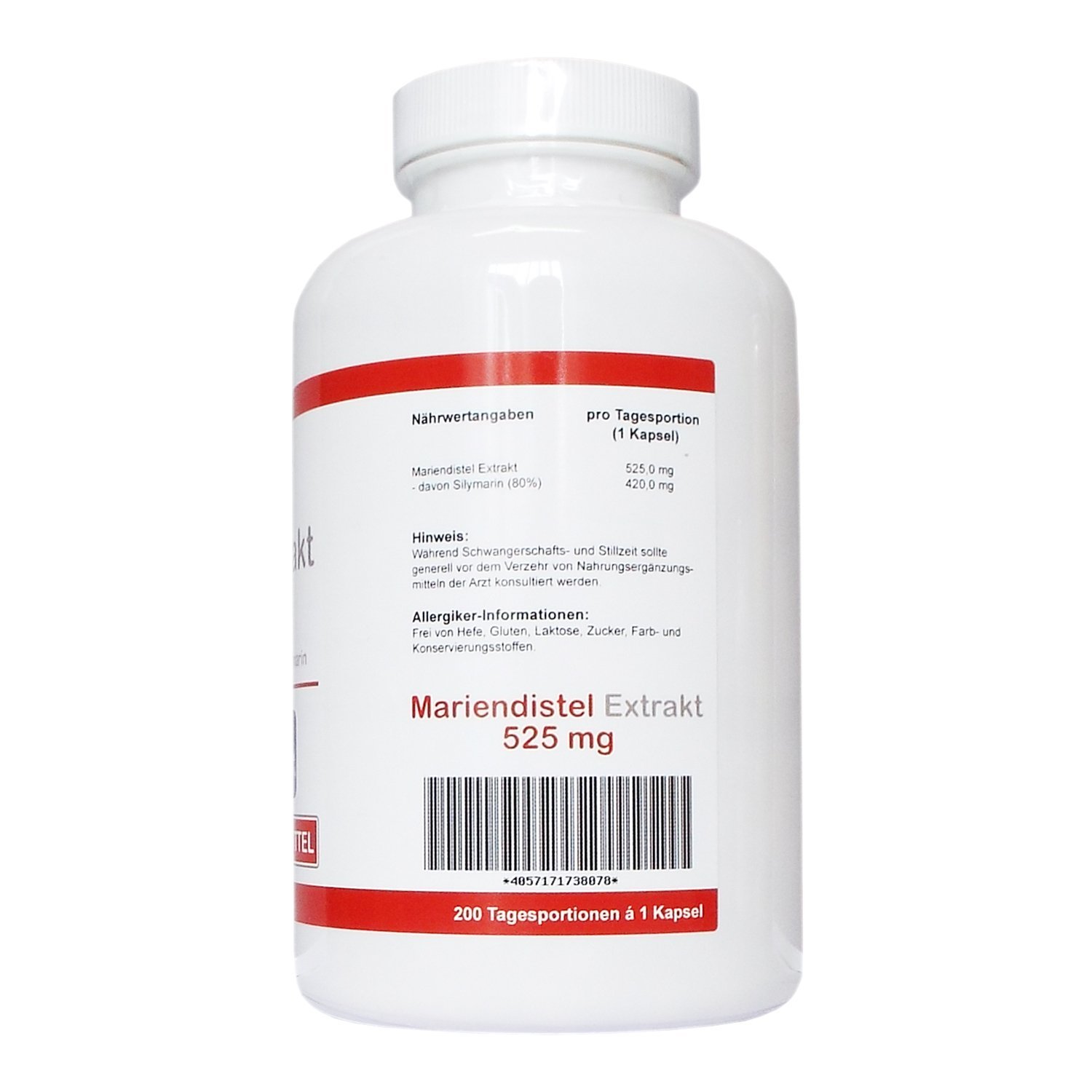 Mariendistel Extrakt 525 mg - 80% Silymarin (420mg) - 200 vegetarische Kapseln - frei von Trennmitteln und Füllstoffen