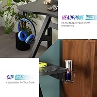 Vista 50 de PayLessHere Mesa de juego de 39 pulgadas Azul Escritorio para computadora en forma de Z con marco de acero, gancho para auriculares, pies