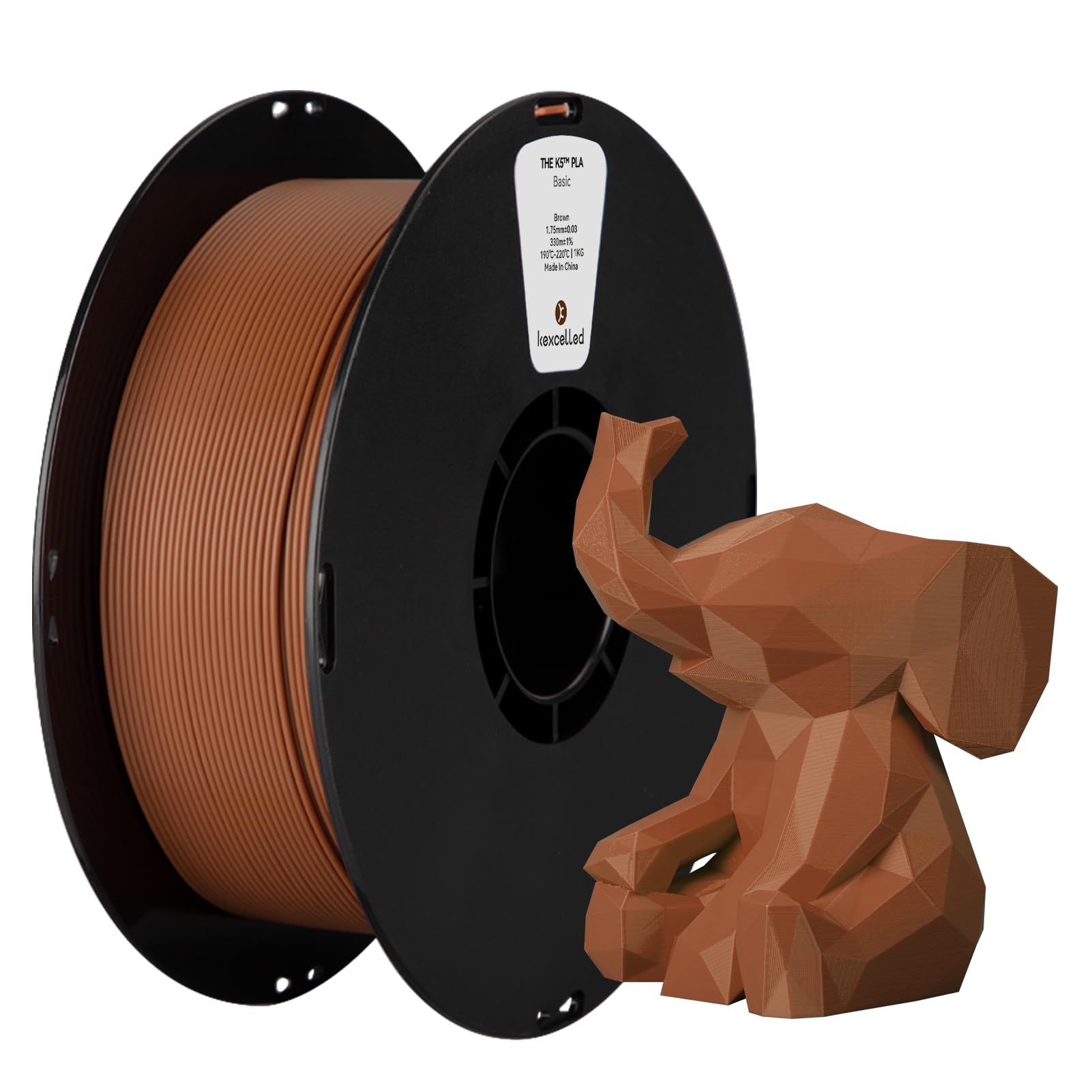 kexcelled PLA Filamento per Stampante 3D 1,75 mm +/- 0,03 mm, Colori Vivaci, Alta Stabilità, Adatto a Moltissime Stampanti FDM, Bobina da 1 kg (2,2 lbs), Marrone