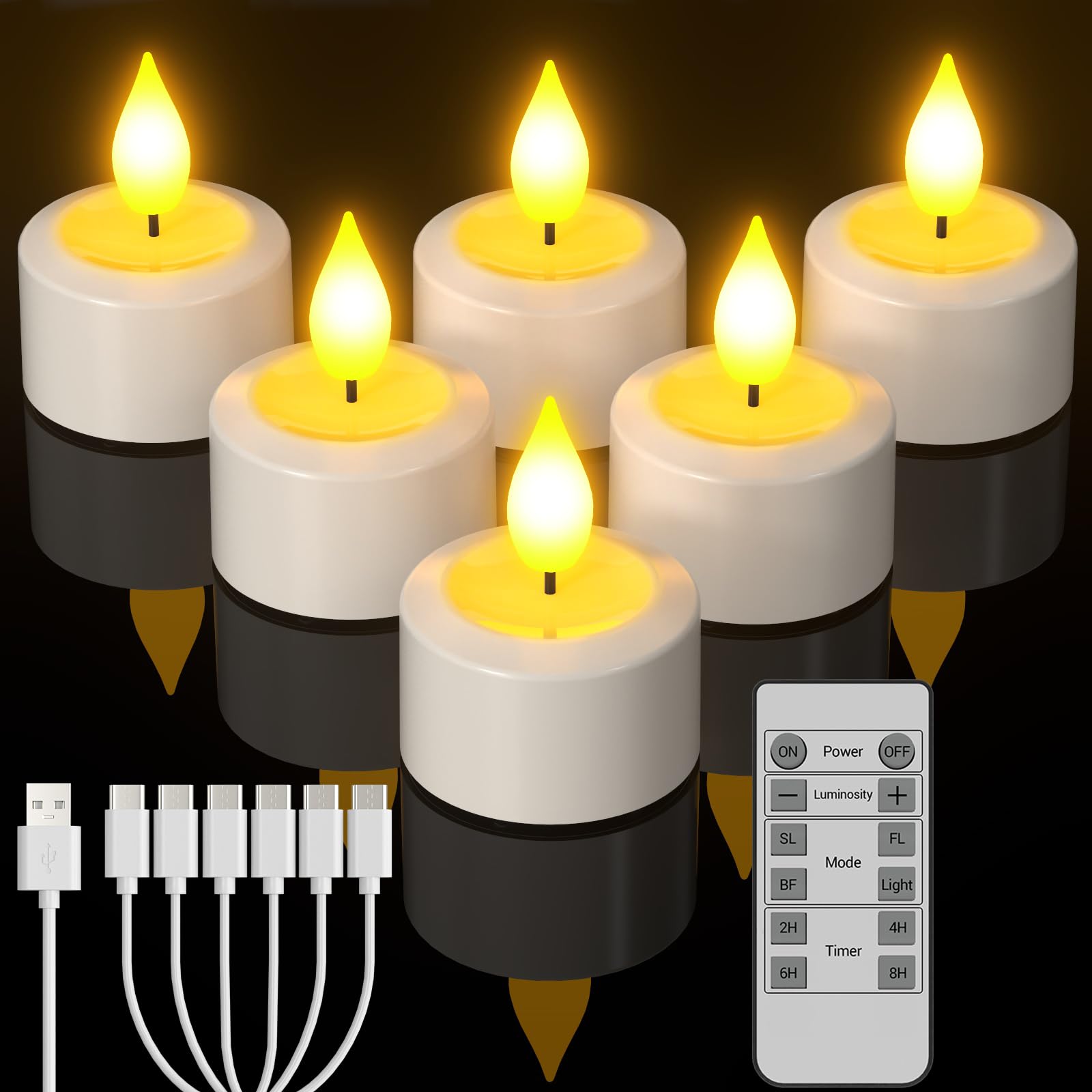 Yme Rechargeable Tea Lights with Remote Control, 6 Pack LED Battery Tea Light Candles, Flickering Flameless Electric Candles with Timer for Home Room Bedroom Table Halloween Christmas Decor