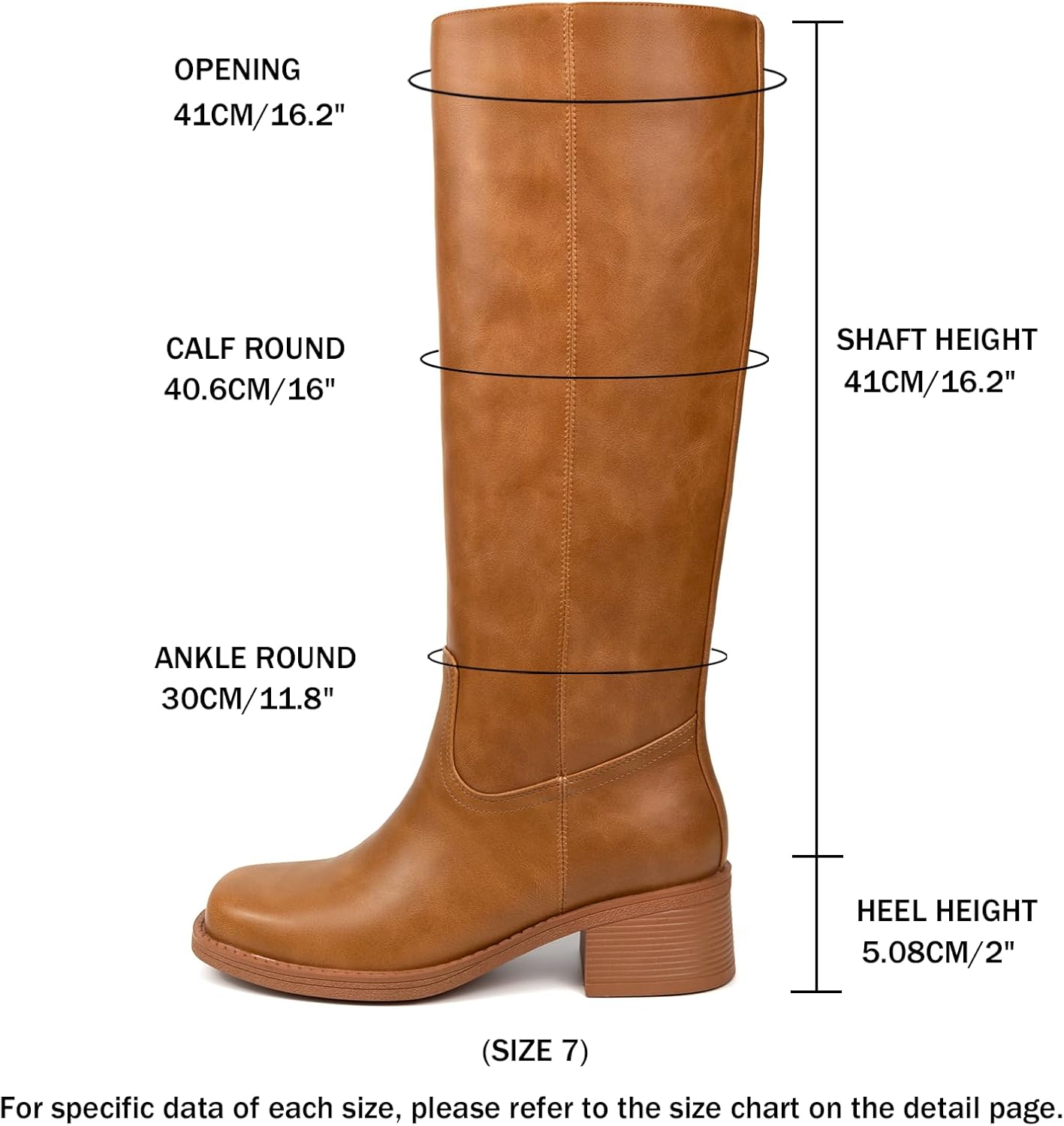 Knee High Boots for Women Brown Riding Boots Platform Square Toe Chunky Low Heel Tall Boots Leather Pull on Long Boots Tan Wide Calf Campus Boots - Image 3