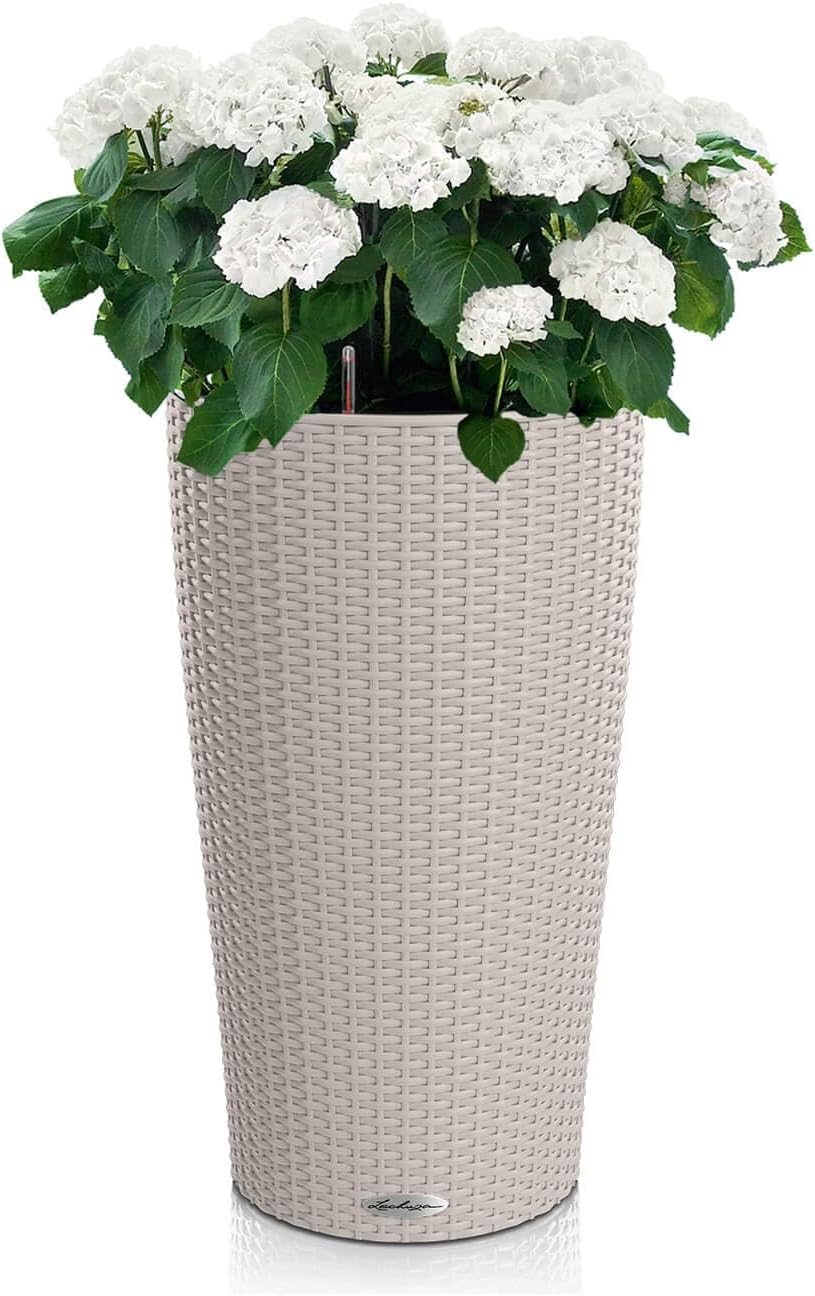 Lechuza CILINDRO Cottage 23 Sand Brown, Self-Watering Tall Planter, D9.1 H16.1 in